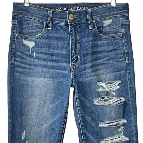 American Eagle Hi-Rise Jegging Distressed Ripped Super Stretch X Size 8 X-Long - Picture 3 of 10